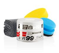 detailmate Soft99 Kit de polissage pour voiture pour vernis clairs - Cire dure blanche douce pour voiture 300g + applicateur à main + chiffon de polissage en microfibre 550GSM 40 x 40 cm