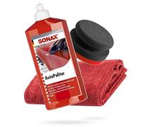 detailmate SONAX Kit de polissage manuel - Produit de polissage automobile SONAX pour peintures brillantes et métallisées 500 ml, éponge de polissage manuel dure Ø 90/50 mm, chiffon de polissage en