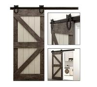Détails de la porte de grange, Kit de quincaillerie for porte de grange coulissante, robuste, facile à installer, facile à installer, panneau de porte simple en forme de fer à cheval(6FT-183CM)