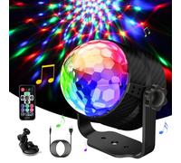 Detake Boule Disco, 360° Rotation Boule à Facette Commande Vocale Lampe de Scène, Couleurs Lumière Fête avec Télécommande- Effet de Lumière Dynamique 3W RGB, 4M Câble USB pour Fête/Noël/Bar/Club/DJ