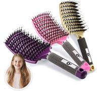 Detangling Boar Hair Brush [ 3 Hair Brushes-Does Not Pull] Detangling Hair Brush,100% Natural-For Gentle Detangling (Pink/Purple/Gold)