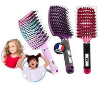 Detangling Hair Brush [ 3 Pink Rainbow Theme Brushes-Does Not Pull] 100% Natural Boar Hair-For Gentle Detangling