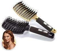Detangling Hair Brush [Do Not Pull] 100% Natural Boar Hair-For Gentle Detangling (Gold/Black)