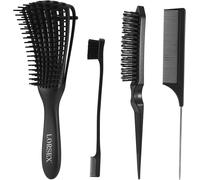 Detangling Hair Brush for Natural Hair for Afro Hair 3a to 4c-Kinky Wavy Curly Hair Brush with 3 Toupier Brushes-Double Edge Brush and Comb (Black)
