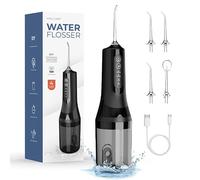 Detartreur Dentaire,Water Flosser, Irrigateurs Oral, Avec 4 Modes de Pression d'Eau et 5 Embouts RemplaçAbles, 260 ml, USB Rechargeable et éTanche IPX6 pour Les Voyages et La Maison (Blanc) (Noir)