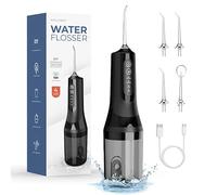 Detartreur Dentaire,Water Flosser, Irrigateurs Oral, Avec 4 Modes de Pression d'Eau et 5 Embouts RemplaçAbles, 260 ml, USB Rechargeable et éTanche IPX6 pour Les Voyages et La Maison (Blanc) (Noir)