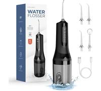 Detartreur Dentaire,Water Flosser, Irrigateurs Oral, Avec 4 Modes De Pression D'eau Et 5 Embouts Remplaçables, 260 Ml, Usb Rechargeable Et Étanche Ipx6 Pour Les Voyages Et La Maison (Blanc) (Noir)