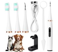 Détartreur pour chiens et chats à ultrasons - 5 modes - Étanche IPX6 - Avec embouts interstitiels - Chargement USB et faible bruit (blanc ivoire)