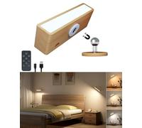 DetarZinLED Applique Murale avec Telecommande,Lampe de Chevet Bois,Rechargeable Lumiere Murale sans fil,Batterie Veilleuse Murale led sans percer,Lampe Murale Interieur aimantée,Liseuse Murale