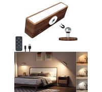 DetarZinLED Lampe de Chevet avec Telecommande,Bois Applique Murale sans fil,Lampe Rechargeable Interieur usb,Lampe led Chevet Chambre Tactile,Lumiere Murale sans fil,Aeilleuse Murale Liseuse Spot pile