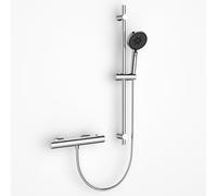 DETBOM Mitigeur Thermostatique avec Ensemble de Douche, Robinet Douche Chrome avec Bouton Sécurité à 38°C Anti-Brûlure (Barre de douche 70cm, Pomme de douche 3 jets, Flexible Tuyau, Support Douchette)