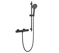 DETBOM Mitigeur Thermostatique avec Ensemble de Douche, Robinet Douche Thermostatique avec Bouton Sécurité à 38°C Anti-Brûlure (Barre de douche 70cm, Pomme de douche 3 jets, Flexible Tuyau, Support)