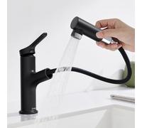 DETBOM Robinet Salle Bain avec Douchette Extractible à 2 Modes, Mitigeur Lavabo, Robinets à Levier Unique, Adapté pour Lavabo à Poser, Aérateur Amovible, Eau Chaude et Froide, Sans Plomb, Noir