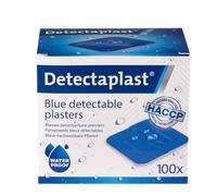 Detectaplast Lot de 100 pansements imperméables universels bleus pour la manipulation des aliments - Pansements détectables pour les premiers secours dans la restauration - 38 x 38 mm