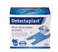 Detectaplast Lot de 50 pansements imperméables de qualité supérieure - Bleus - Pour le secteur alimentaire - Pansements détectables pour les premiers secours en restauration - 68 x 38 mm