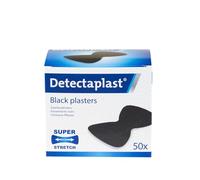 Detectaplast pansements Premium étanches noirs détectables pour la cuisine, le bricolage, l’atelier ou le chantier, bouts de doigts/papillon, 68 x 38 mm, 50 pièces