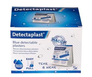 Detectaplast Set de Recharge pour Distributeur de Pansements, 200 Sparadraps Résistants à l'Eau en Bleu pour la Restauration, Set de 5 x 40 Sparadraps Détectables