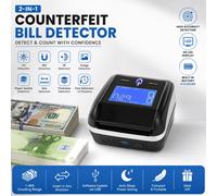 Détecteur de billets contrefaits USD/EUR portable 2-en-1 et machine de comptage de billets avec détection UV, MG, IR, batterie rechargeable 500 mAh, écran LED compact, fonction de mise en veille