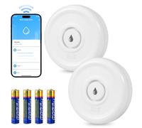 Detecteur de Fuite d'eau WiFi 2.4G Détecteur d'eau Incluses Piles 2 pièces Capteur d'eau Compact pour Détecter Une Inondation avec Une Alarme de 100 DB, Intelligent Détecteur d'eau pour Cuisine Cave
