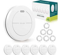 Detecteur de fumée, Batterie de 10 Ans, Batterie de 10 Ans, sans LED Clignotante, Fonction muet, avec tampons adhésifs, Son d'alarme de 85 DB, Alarme Incendie Plate, 6 Pack