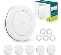 Detecteur de fumée, Batterie de 10 Ans, Pas de LED Clignotante, Fonction silencieuse, avec tampons adhésifs, Son d'alarme de 85 DB, Alarme Incendie Plate,5 Pack