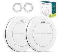Detecteur de fumée, Batterie de 10 Ans, sans LED Clignotante, Fonction muet, avec tampons adhésifs, Son d'alarme de 85 DB, Alarme Incendie Plate, 2 Pack
