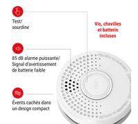 Détecteur de fumée DOF39 Plastique Signal d'avertissement : 85 dB Alimenté par pile 9V