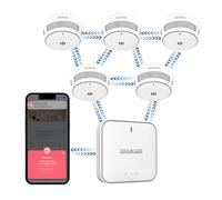 Detecteur De Fumée Intelligent avec Passerelle, Détecteur De Fumée pour La Maison, Wisualarm APP Notificaiton Push, Batterie Scellée De 10 Ans, EN14604 (5*détecteur De Fumée+1*passerelle)