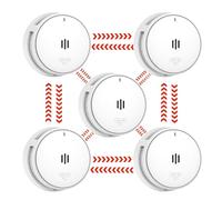 Détecteur de fumée interconnectés, Batterie de 10 Ans, détecteurs d'incendie pour la Maison interconnectés, détecteur de fumée télécommandé, Conforme à la Norme EN14604 (5pack interconnecté)