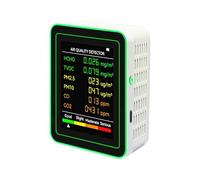 Détecteur de gaz 6in1 Digital Air Quality Monitor Gas Detector Carbon Dioxide TVOC CO2 Sensor Type-c Formaldehyde HCHO /PM2.5/CO2 Meter pour Le Travail et la Maison(White Green)