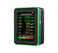 Détecteur de gaz 6in1 Digital Air Quality Monitor Gas Detector Carbon Dioxide TVOC CO2 Sensor Type-c Formaldehyde HCHO /PM2.5/CO2 Meter pour Le Travail et la Maison(Black Green)