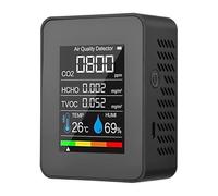 Détecteur de gaz Moniteur de qualité l'air 5 en 1, détecteur CO2, d'humidité et température, Rechargeable par USB pour Le Travail et la Maison(Black)