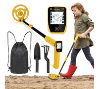 Détecteur de métaux rechargeable par USB pour enfants avec écran LCD amusant, kit de détecteur de métaux réglable, bobine de recherche étanche de 18,7 cm pour explorer l'extérieur (jaune)