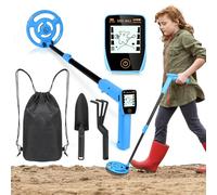 Détecteur de métaux rechargeable par USB pour enfants avec écran LCD amusant, kit de détecteur de métaux réglable, bobine de recherche étanche de 18,7 cm pour explorer l'extérieur (bleu)