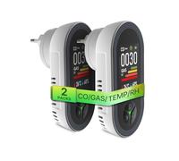 Détecteur de Monoxyde de Carbone et Gaz avec Prise - Détecteur CO 4-en-1 avec Capteur de Température & Humidité - Alarme Sonore pour GPL, Propane, Méthane, Éthane & CO - pour Maison et Caravane ,2pcs