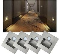 Détecteur De Mouvement 3w Lumières D’escalier 3000k Encastré LED Marche Lumière Escalier Intérieur Marche Applique Escalier Décoration De Chambre, Silver, 4Pcs