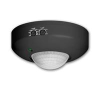 Détecteur de mouvement plafond 360° avec capteur PIR noir - Détecteur de mouvement en saillie 230 V, compatible LED, portée jusqu'à 6 m, temps de commutation et sensibilité crépusculaire réglables, 1-