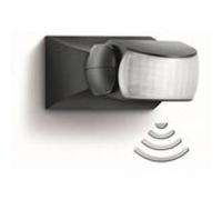 Steinel Détecteur de mouvement noir IS 1, intérieur et extérieur, détecteur de mouvement à 120°, portée 10 m, monté en surface et encastré, IP54, (L x L x H) 120 x 80 x 50 mm