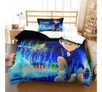 Detective Conan Housses De Couette Parure De Lit en Feuilles De Housse De Couette Et Taie d'oreiller 3D, Housse De Couettes Microfibre pour Garçons Et Filles Single（135x200cm）