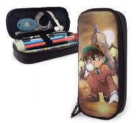 Détective Conan Trousse À Crayons En Cuir Grande Capacité Avec Fermeture Éclair Pour Étudiants Et Étudiants