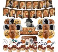 Detective Party Supplies - Bannière « Happy Birthday » pour cupcakes, gâteaux, ballons pour fête de détective des années 1920