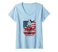Détendez-Vous, grillez, réalisez Le rêve américain T-Shirt avec Col en V, Femme, Bleu Céleste, S