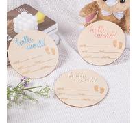 [Détente à la maison] Bonjour le monde ! Plaque d'annonce de croissance en forme de trace de pied en bois - Tableau de suivi des étapes mensuelles, idéal pour la décoration de la chambre et les access