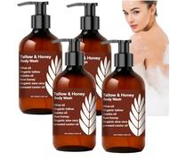 Détergent corporel au sébum et au miel pour femmes, nettoyant feuchtigkeitsspendender naturel avec du suif et du miel biologiques, gel douche doux pour les peaux sèches et sensibles. (4pcs)