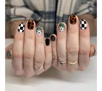 Detesaya Press on Nails, Ongles Press-On & Ongles Artificiels, Set de 24 Ongles Press-On Ovales Moyens, Écaille de Tortue avec Fleurs & Motif, Complète Réutilisable, Ongles à