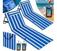 Detex® Set de 2 Tapis de Plage Bleu et Blanc 158x56 cm transat rembourré avec Dossier Pliable natte de Plage transportable extérieur