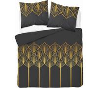 Detexpol Draps de satin 160x200 noir or motif géométrique 5225 A Home Satin 41