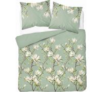 Detexpol Draps de satin 220x200 Menthe avec magnolia - fin motif botanique, 100% coton - 5480 A - Home Satin 71