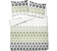 Detexpol Draps de satin 220x200 Pois verts et gris sur crème - minimalisme frais, 100% coton 5474 B - Home Satin 71