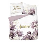 Detexpol Linge de lit en coton 160x200 blanc fleurs de bruyère Amore 4866 A Holland 73